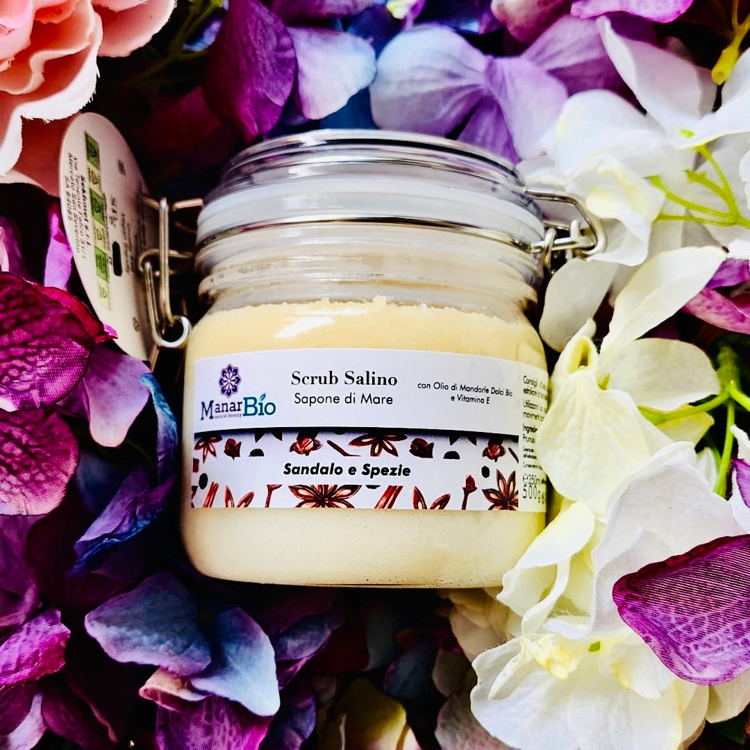 Manar Bio-Scrub salino-sapore di mare-Sandalo e spezie