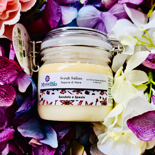 Manar Bio-Scrub salino-sapore di mare-Sandalo e spezie