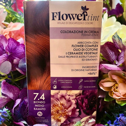 Flowertint-Colorazione in crema permanente Biondo medio ramato 7.4