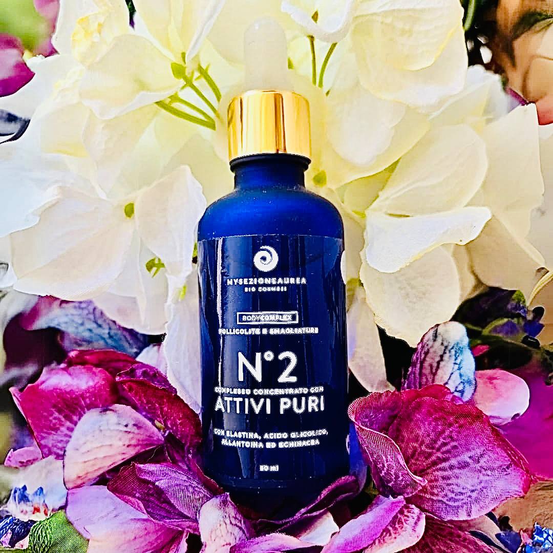 COMPLESSO CONCENTRATO con ATTIVI PURI N°2 BODY COMPLEX con Elastina, Acido Glicolico, Allantoina ed Echinacea ad azione localizzata contro follicolite e smagliature.