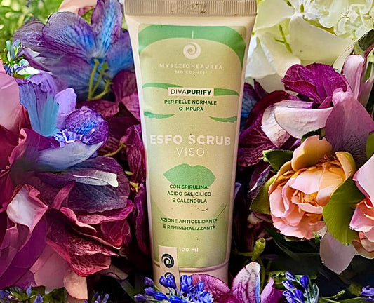 Prima mi chiamavo solo Mina. Sono:  ESFO SCRUB VISO DIVA PURIFY con spirulina, acido salicilico e calendula ad azione antiossidante e remineralizzante.  Indicato per pelle normale o impura.